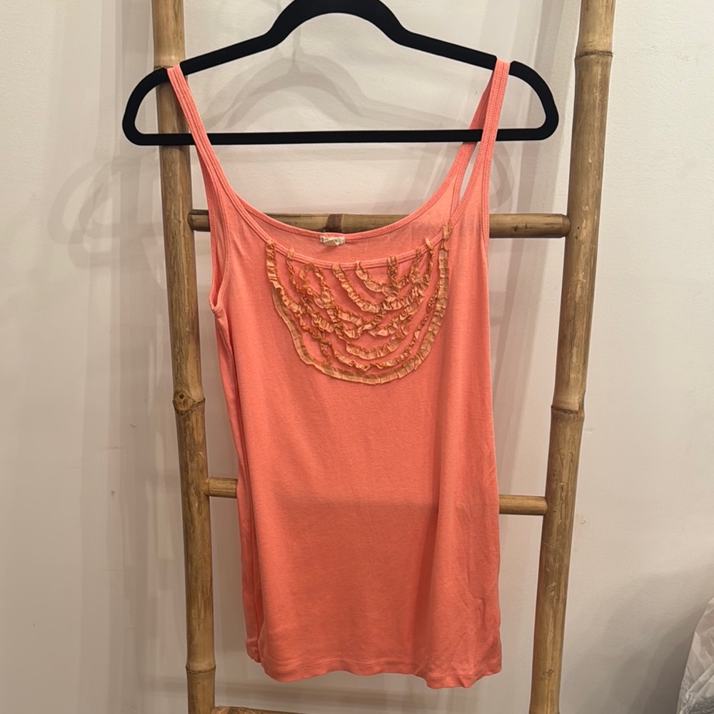 J. Crew Coral Sleeveless Top with Ruffle Detail